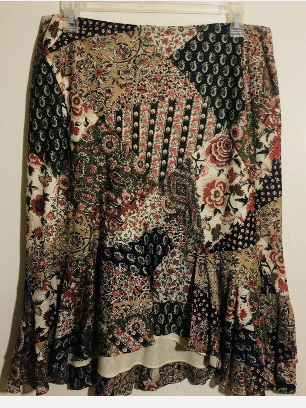 Floral Patchwork Ruffle Hem Women's Skirt - Multicolor cow girl, size M Chaps